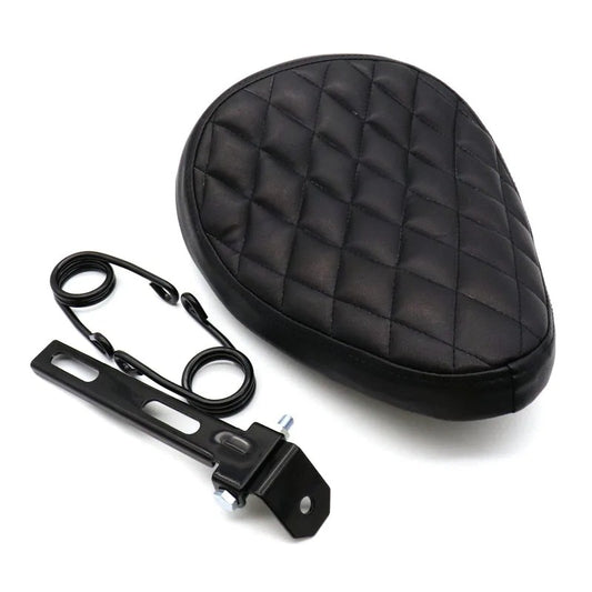 Motorcycle Retro Black Leather Old School Solo Seat+3" Spring Swivel Bracket for Harley Custom Chopper Bobber Saddle Seat