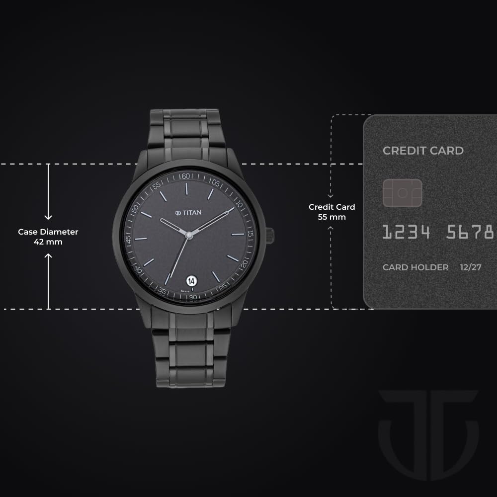 Titan Minimalist Quartz Analog with Date Black Dial Black Metal Strap Watch For Men - NT1806NM01