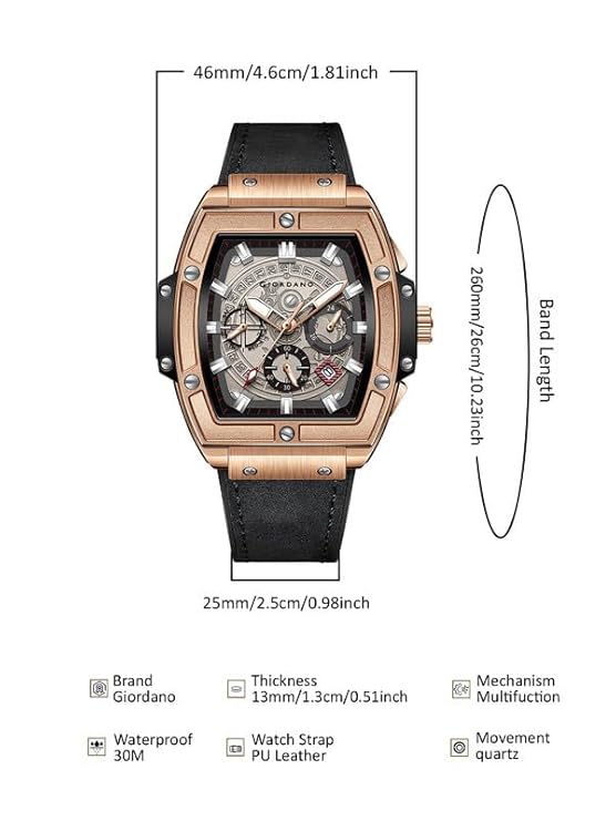 Giordano Designer Multifunction Watch for Men with Square Dial and Leather Band – Elegant Casual & Formal Style