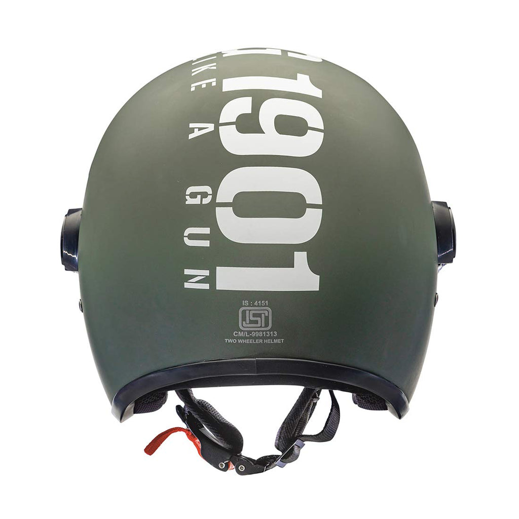Royal Enfield ISI Certified Open Face Riding MLG Helmet with Clear Visor Matt Battle Green-Impact Protection, Better Scratch Resistance, Anti-Microbial Fabric