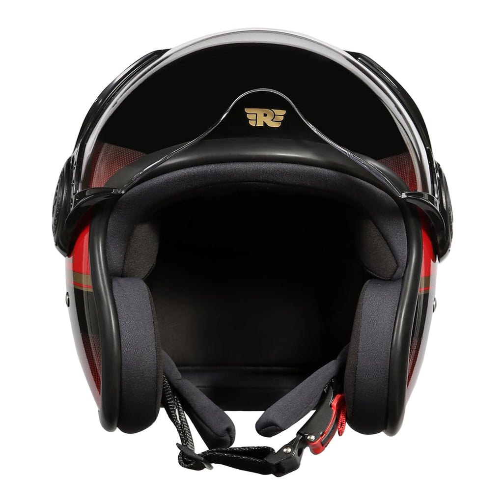Royal Enfield MLG Jet NEO Open FACE Helmet | Made Like A Gun- ISI & DOT Certified | High Impact Grade Thermoplastic & High Density EPS Liner for Superior Impact Protection Black & RED
