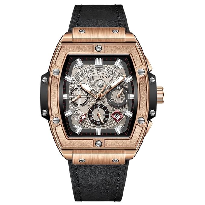 Giordano Designer Multifunction Watch for Men with Square Dial and Leather Band – Elegant Casual & Formal Style