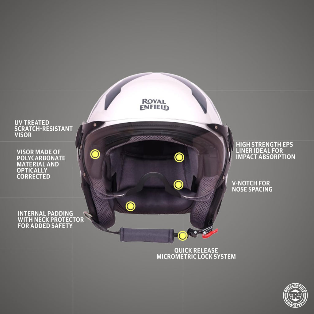 Royal Enfield Airforce 1901 Open Face Helmet | Certification: ISI & DOT | High Impact Grade ABS Shell | High Strength EPS Liner for Added Strength| Sleek Aviator Inspired Design