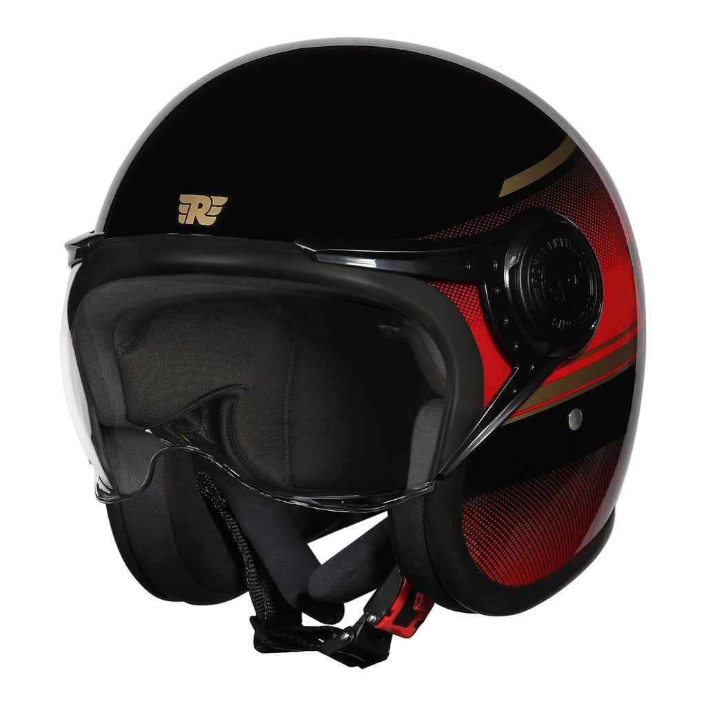 Royal Enfield MLG Jet NEO Open FACE Helmet | Made Like A Gun- ISI & DOT Certified | High Impact Grade Thermoplastic & High Density EPS Liner for Superior Impact Protection Black & RED