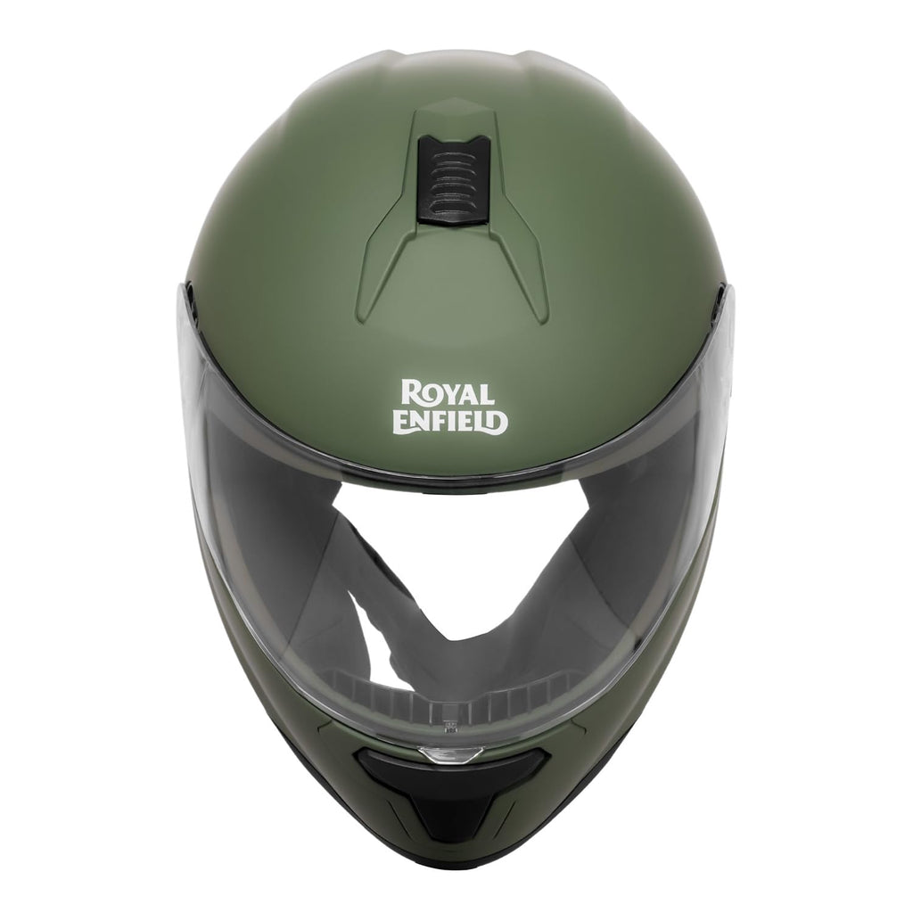 Royal Enfield FF Quest ISI Certified | Thermoplastic Shell | High-Density EPS Liner | 3 Intake Ports; 1 Exhaust Vent | Micrometric Lock | UV Treated Visor | Battle Green