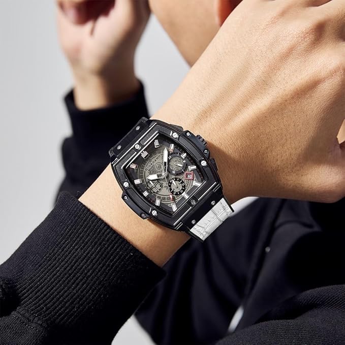 Giordano Designer Multifunction Watch for Men with Square Dial and Leather Band – Elegant Casual & Formal Style