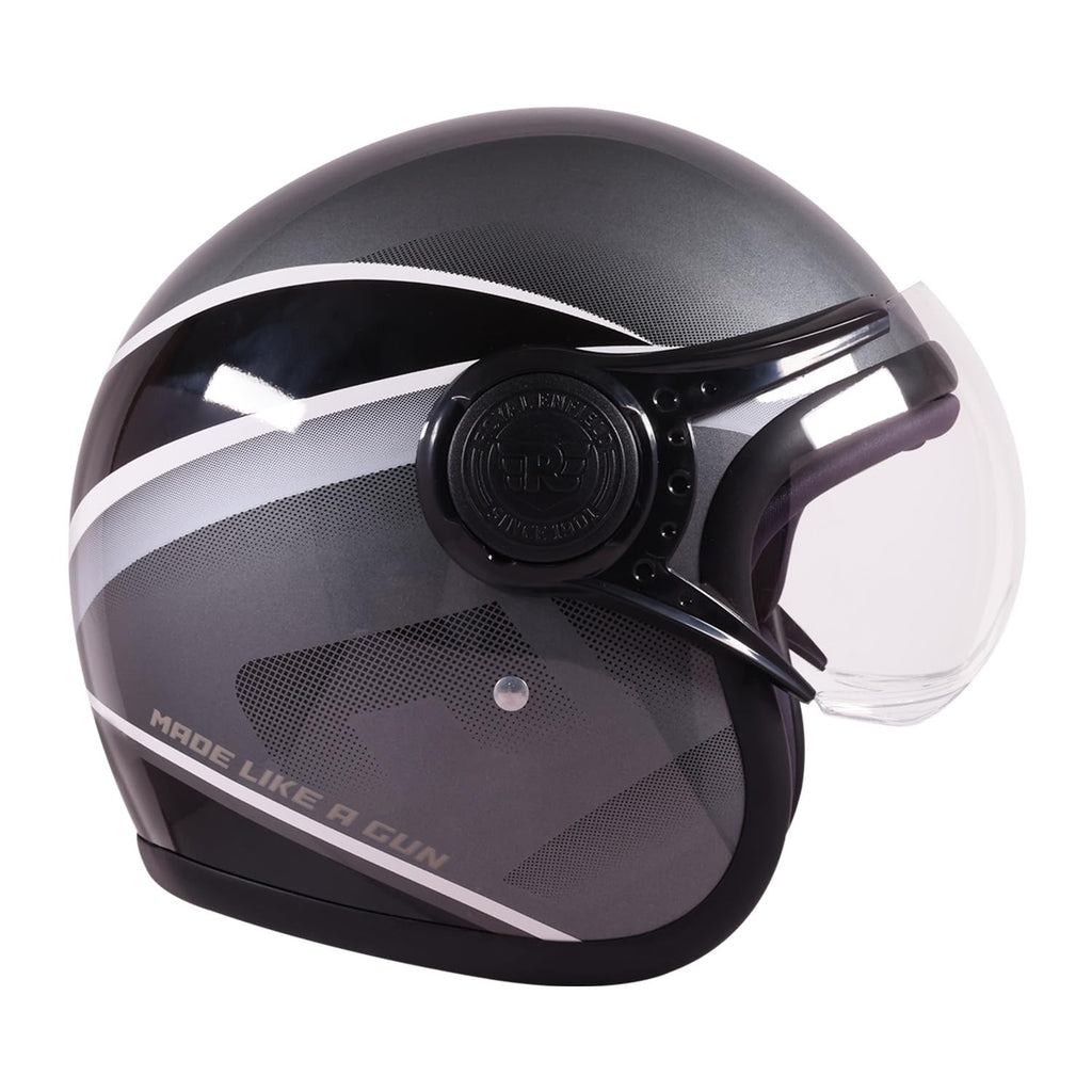 Royal Enfield MLG Jet Sonic Open FACE Helmet | Made Like A Gun- ISI & DOT Certified | ABS GI | High Impact Grade Thermoplastic & High Density EPS Liner for Superior Impact Protection Grey