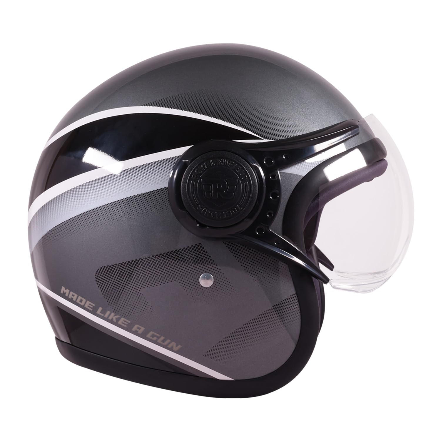 Royal Enfield MLG Jet Sonic Open FACE Helmet | Made Like A Gun- ISI & DOT Certified | ABS GI | High Impact Grade Thermoplastic & High Density EPS Liner for Superior Impact Protection Grey
