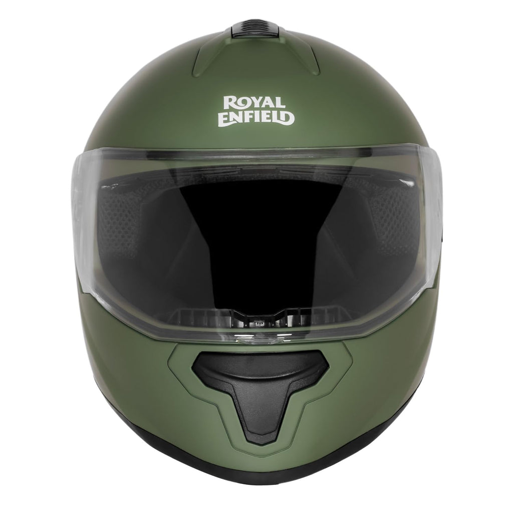 Royal Enfield FF Quest ISI Certified | Thermoplastic Shell | High-Density EPS Liner | 3 Intake Ports; 1 Exhaust Vent | Micrometric Lock | UV Treated Visor | Battle Green