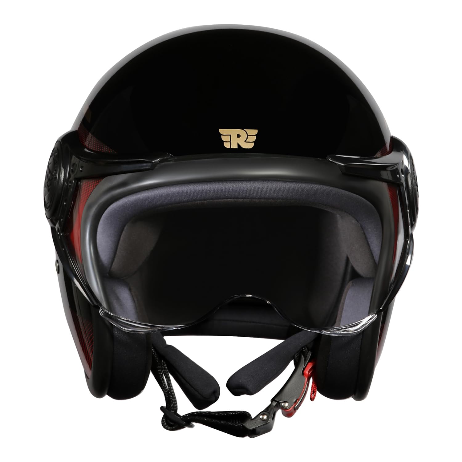 Royal Enfield MLG Jet NEO Open FACE Helmet | Made Like A Gun- ISI & DOT Certified | High Impact Grade Thermoplastic & High Density EPS Liner for Superior Impact Protection Black & RED