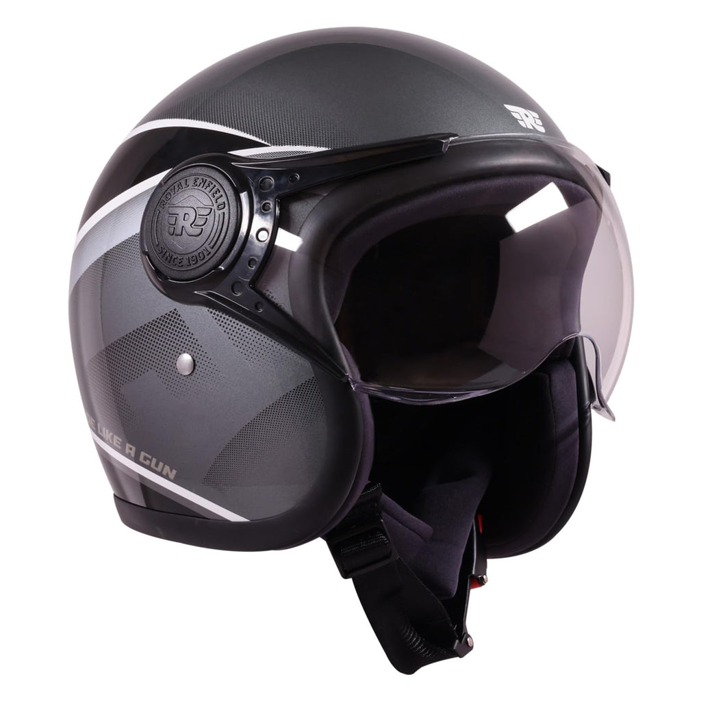 Royal Enfield MLG Jet Sonic Open FACE Helmet | Made Like A Gun- ISI & DOT Certified | ABS GI | High Impact Grade Thermoplastic & High Density EPS Liner for Superior Impact Protection Grey
