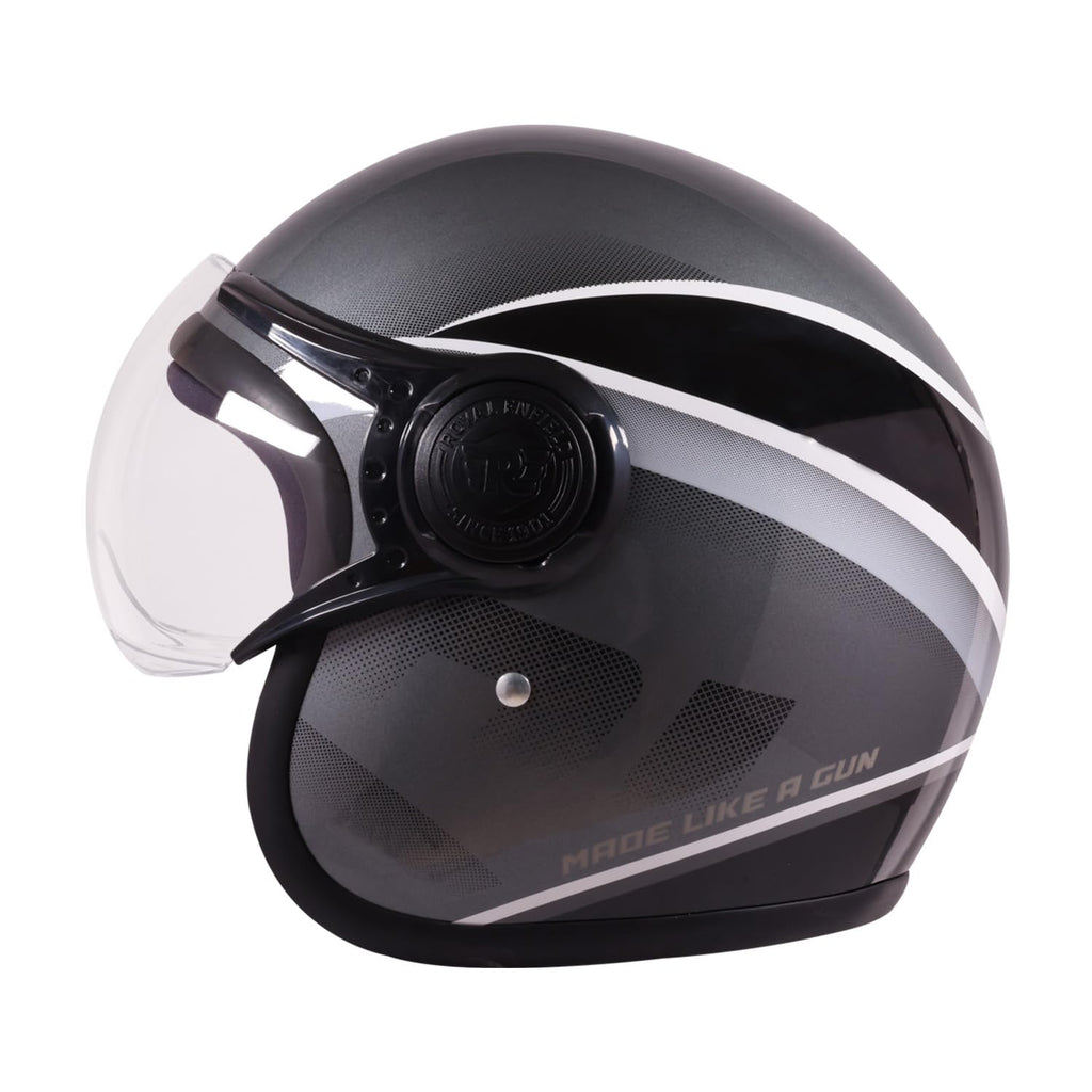 Royal Enfield MLG Jet Sonic Open FACE Helmet | Made Like A Gun- ISI & DOT Certified | ABS GI | High Impact Grade Thermoplastic & High Density EPS Liner for Superior Impact Protection Grey