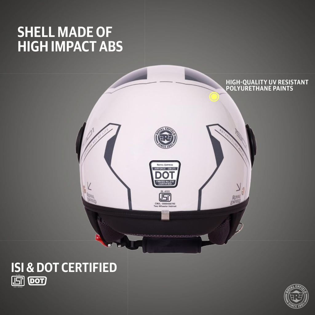 Royal Enfield Airforce 1901 Open Face Helmet | Certification: ISI & DOT | High Impact Grade ABS Shell | High Strength EPS Liner for Added Strength| Sleek Aviator Inspired Design