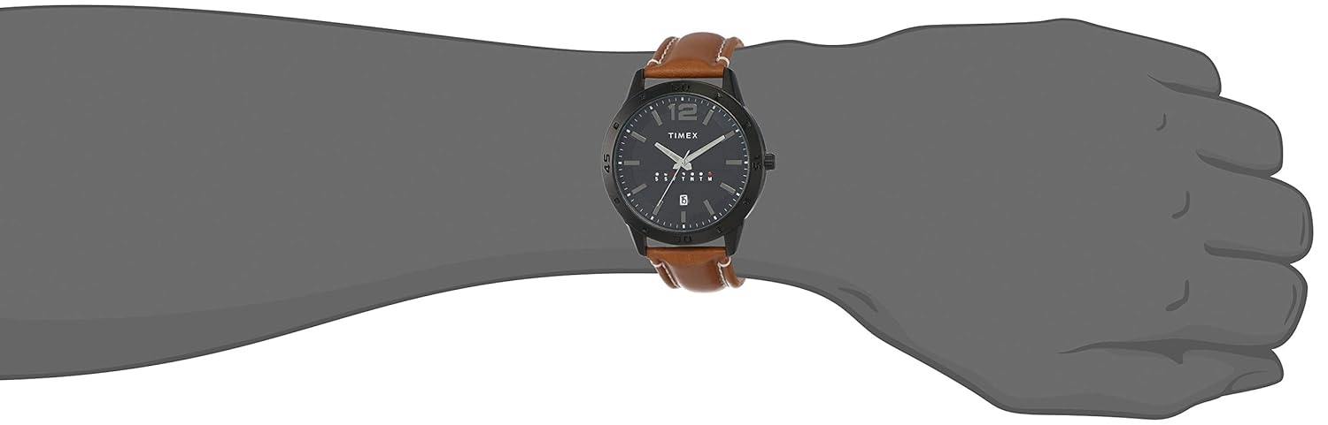 TIMEX Analog Watch for Man with Black Round Dial & Tan Leather Strap Band Water Resistant Men's Wrist Watches - TW000U934