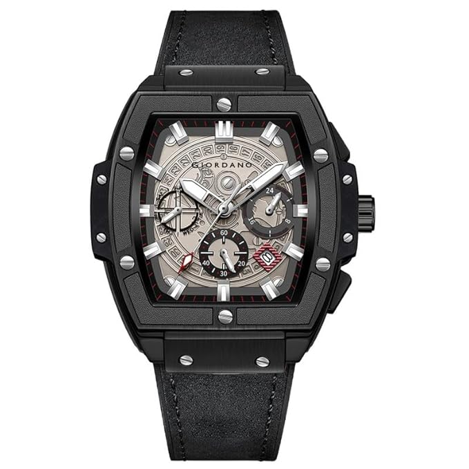 Giordano Designer Multifunction Watch for Men with Square Dial and Leather Band – Elegant Casual & Formal Style