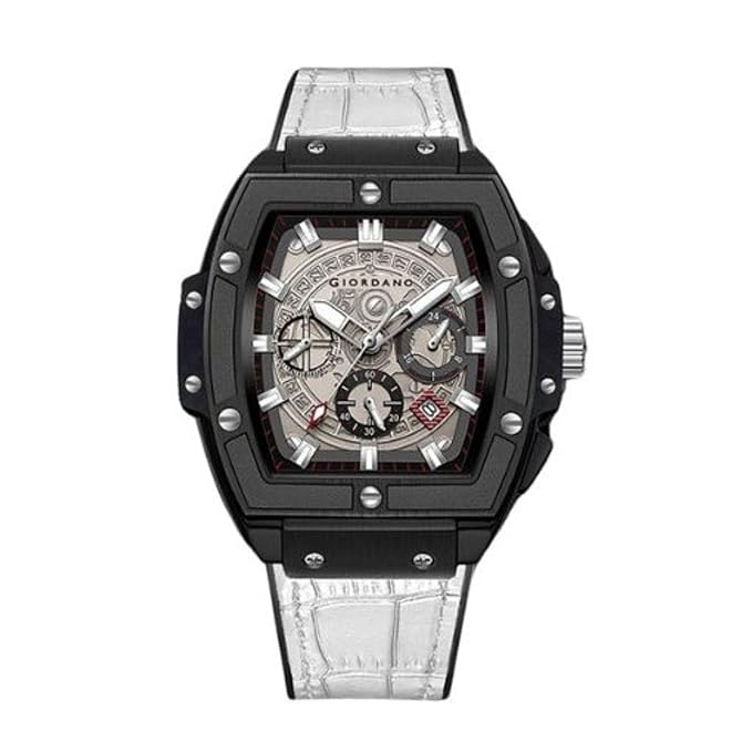 Giordano Designer Multifunction Watch for Men with Square Dial and Leather Band – Elegant Casual & Formal Style