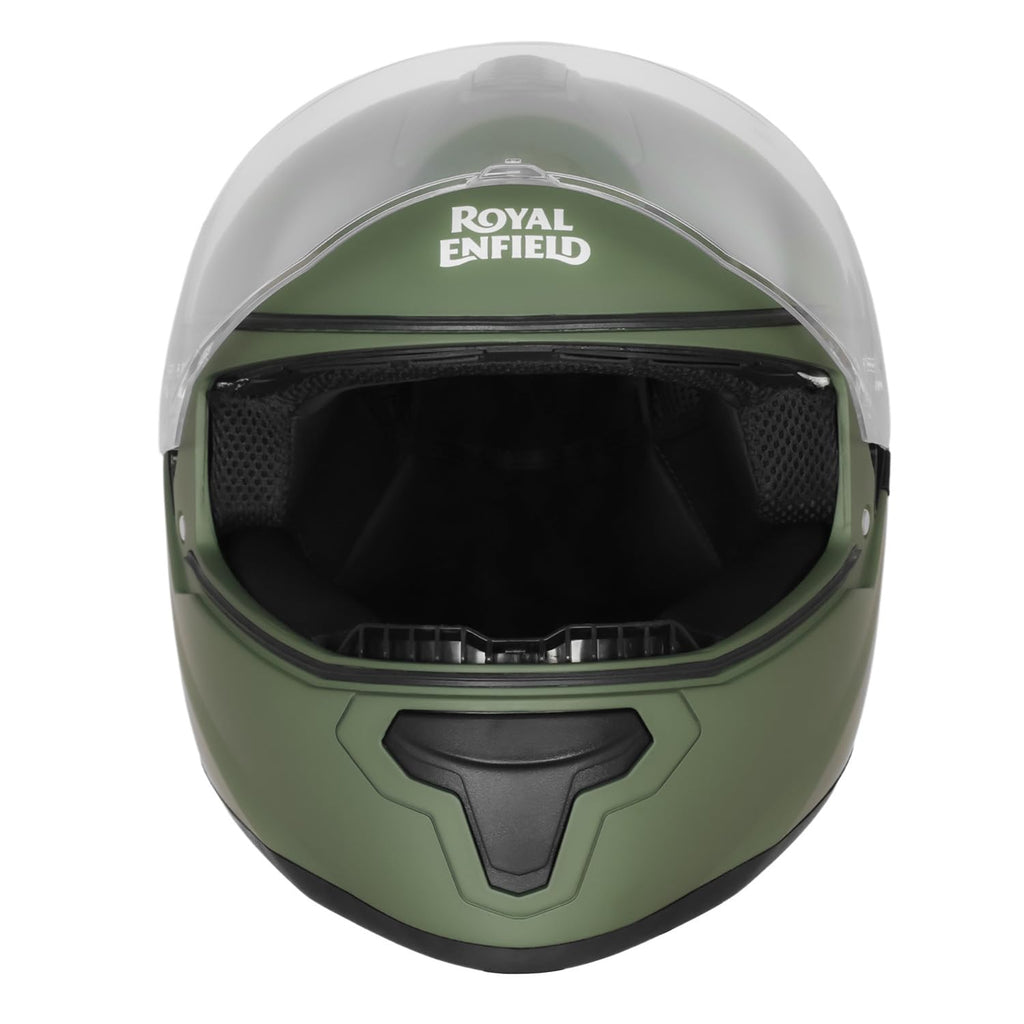 Royal Enfield FF Quest ISI Certified | Thermoplastic Shell | High-Density EPS Liner | 3 Intake Ports; 1 Exhaust Vent | Micrometric Lock | UV Treated Visor | Battle Green