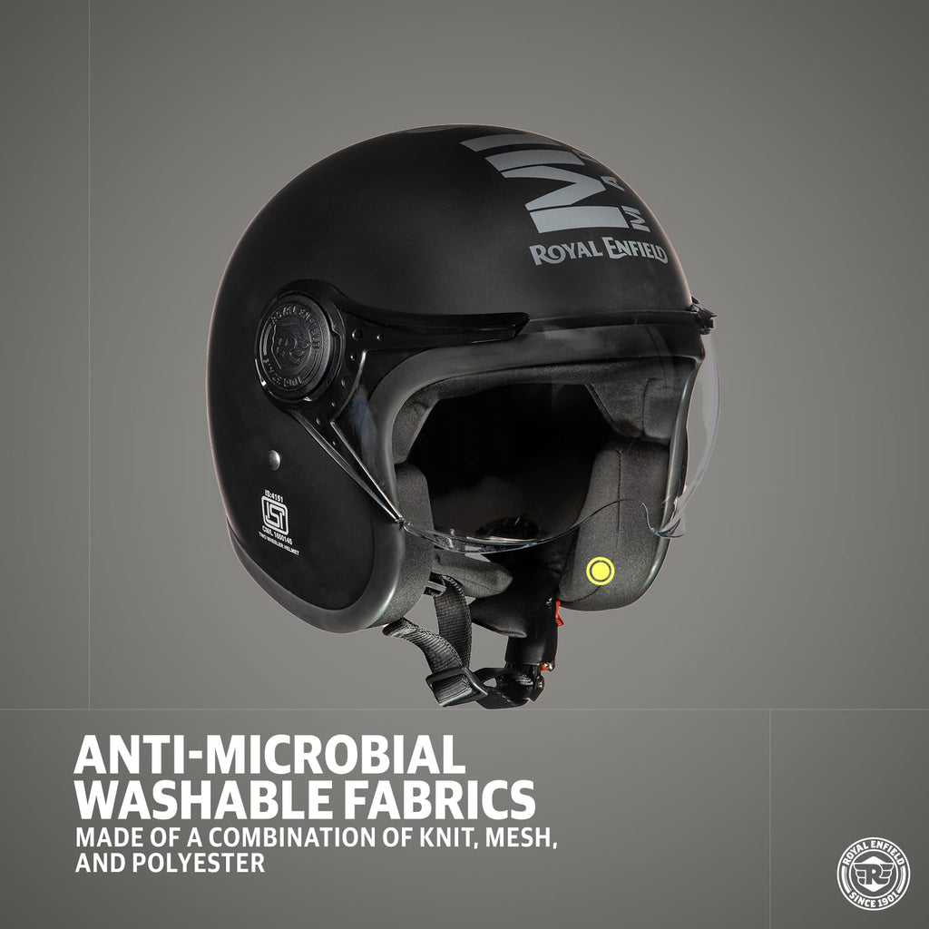 Royal Enfield Open Face MLG Helmet |Made Like a Gun | with Clear Visor | Impact Protection | High Density EPS | ISI and DOT Certified | Micrometric Lock