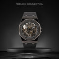 French Connection Stellar Silver Round Dial Mens Skeleton Automatic Watch FCK2BB