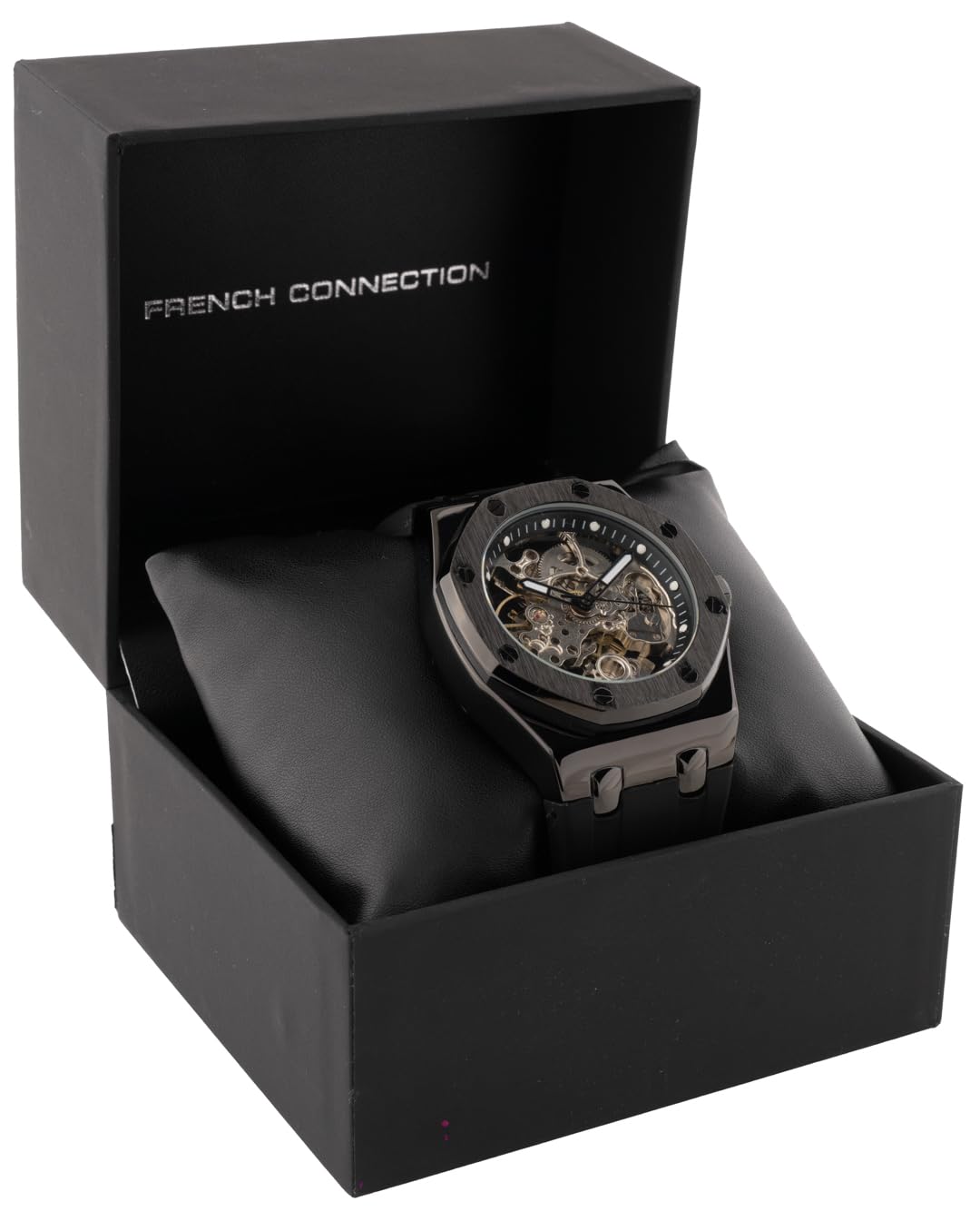 French Connection Stellar Silver Round Dial Mens Skeleton Automatic Watch FCK2BB