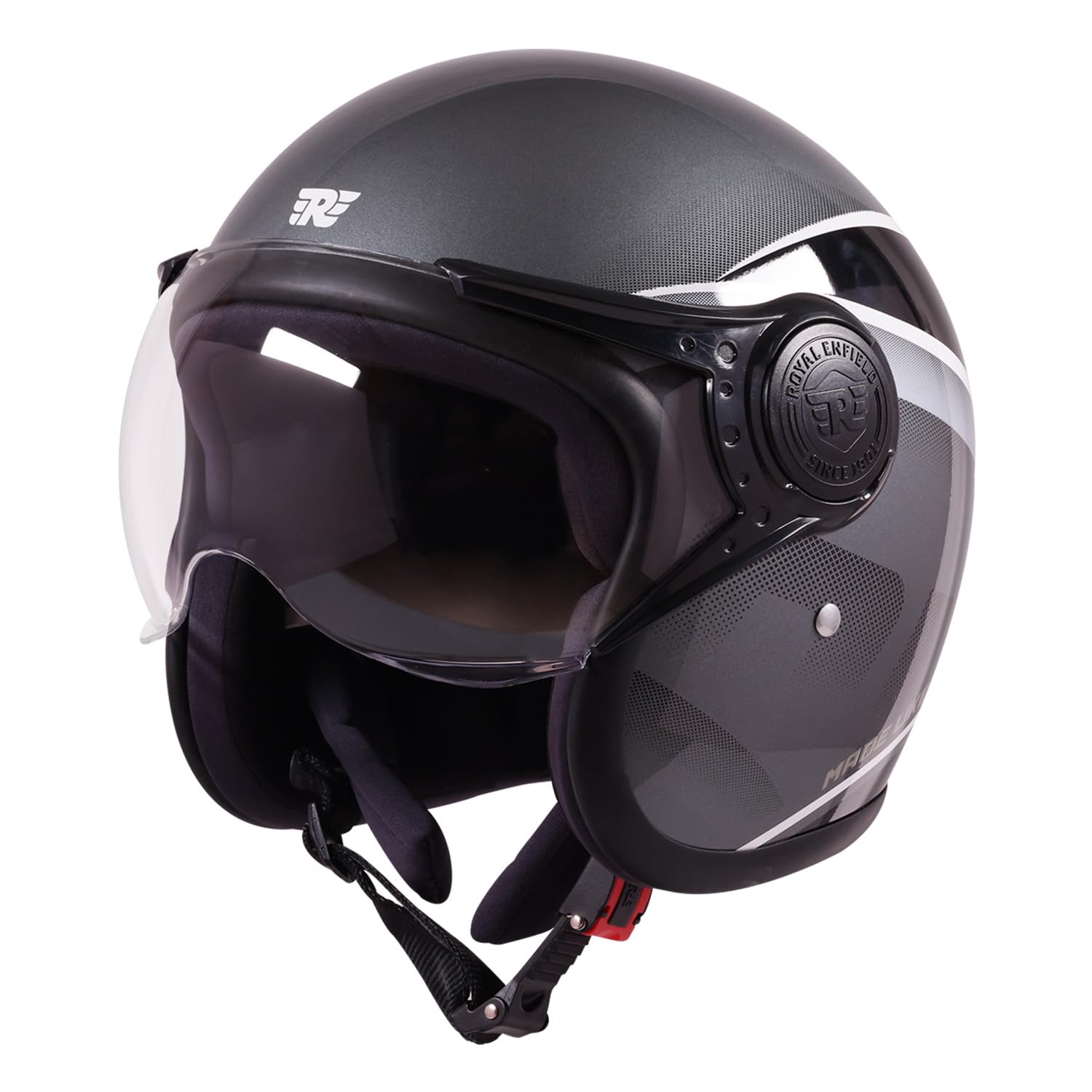 Royal Enfield MLG Jet Sonic Open FACE Helmet | Made Like A Gun- ISI & DOT Certified | ABS GI | High Impact Grade Thermoplastic & High Density EPS Liner for Superior Impact Protection Grey
