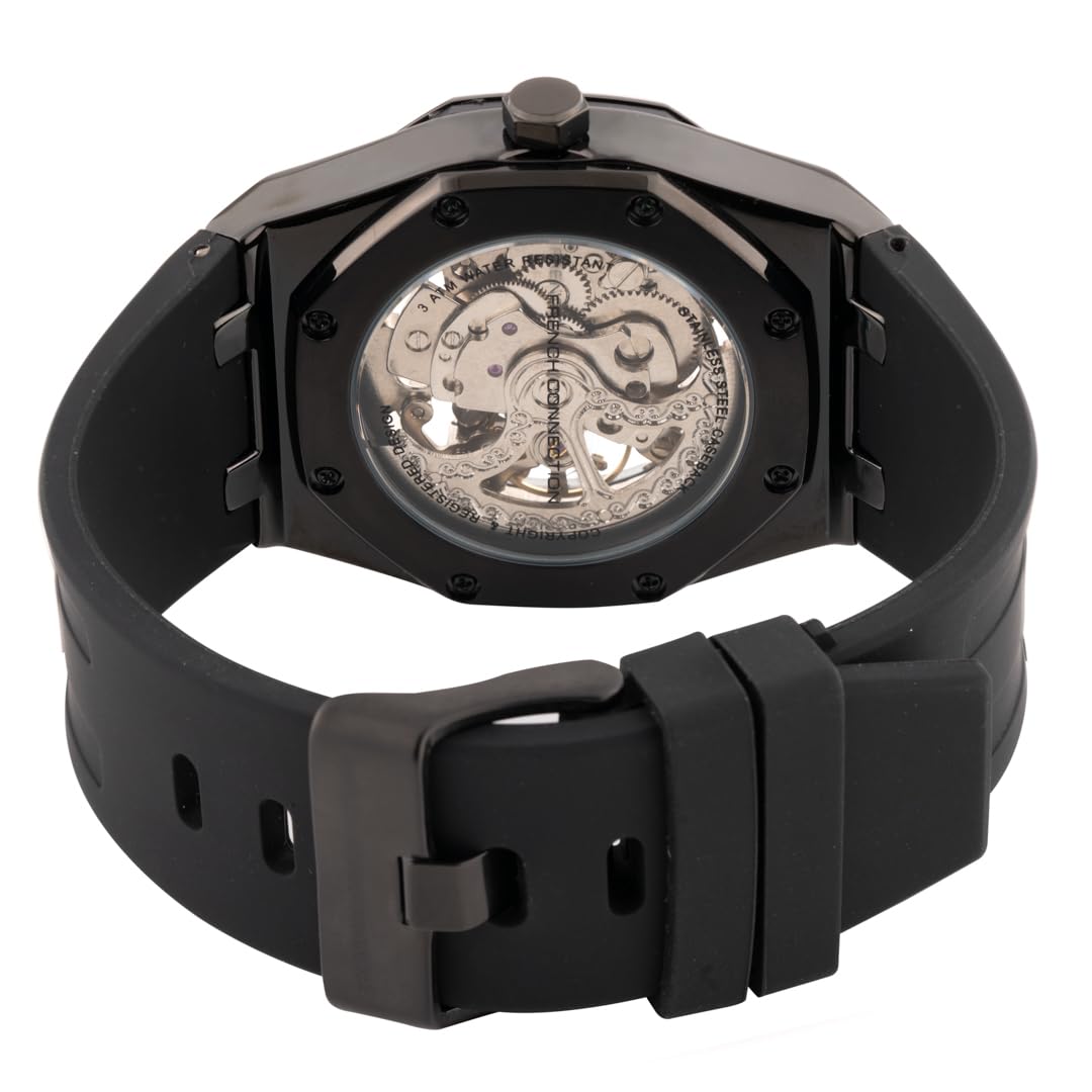 French Connection Stellar Silver Round Dial Mens Skeleton Automatic Watch FCK2BB