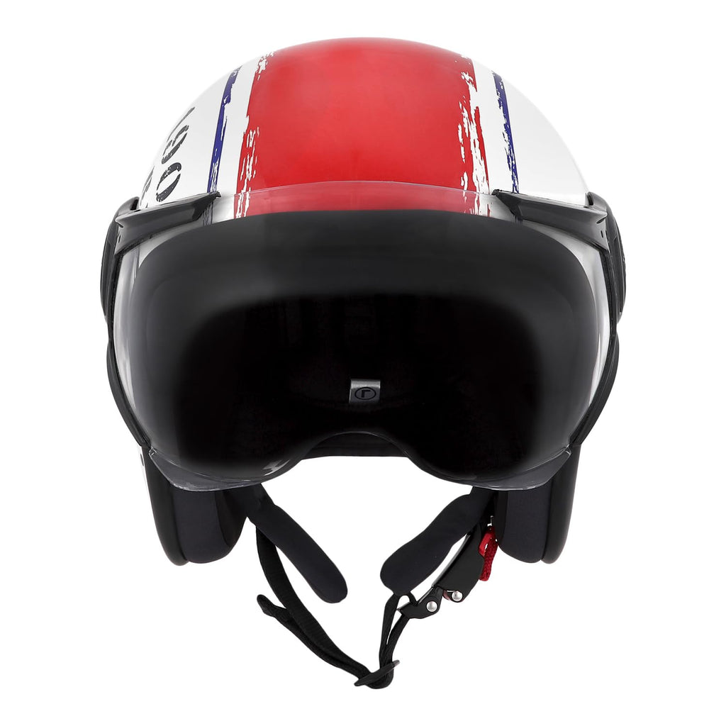 Royal Enfield Airborne Div. Open Face Riding Helmet | ISI and DOT Certified | with Advance Durability- High Impact Grade Thermoplastic and Impact Protection with EPS Liner Off White