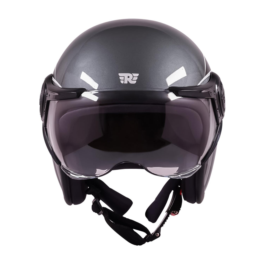 Royal Enfield MLG Jet Sonic Open FACE Helmet | Made Like A Gun- ISI & DOT Certified | ABS GI | High Impact Grade Thermoplastic & High Density EPS Liner for Superior Impact Protection Grey