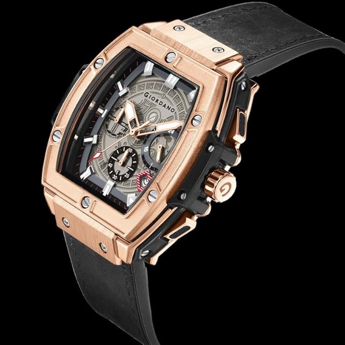 Giordano Designer Multifunction Watch for Men with Square Dial and Leather Band – Elegant Casual & Formal Style