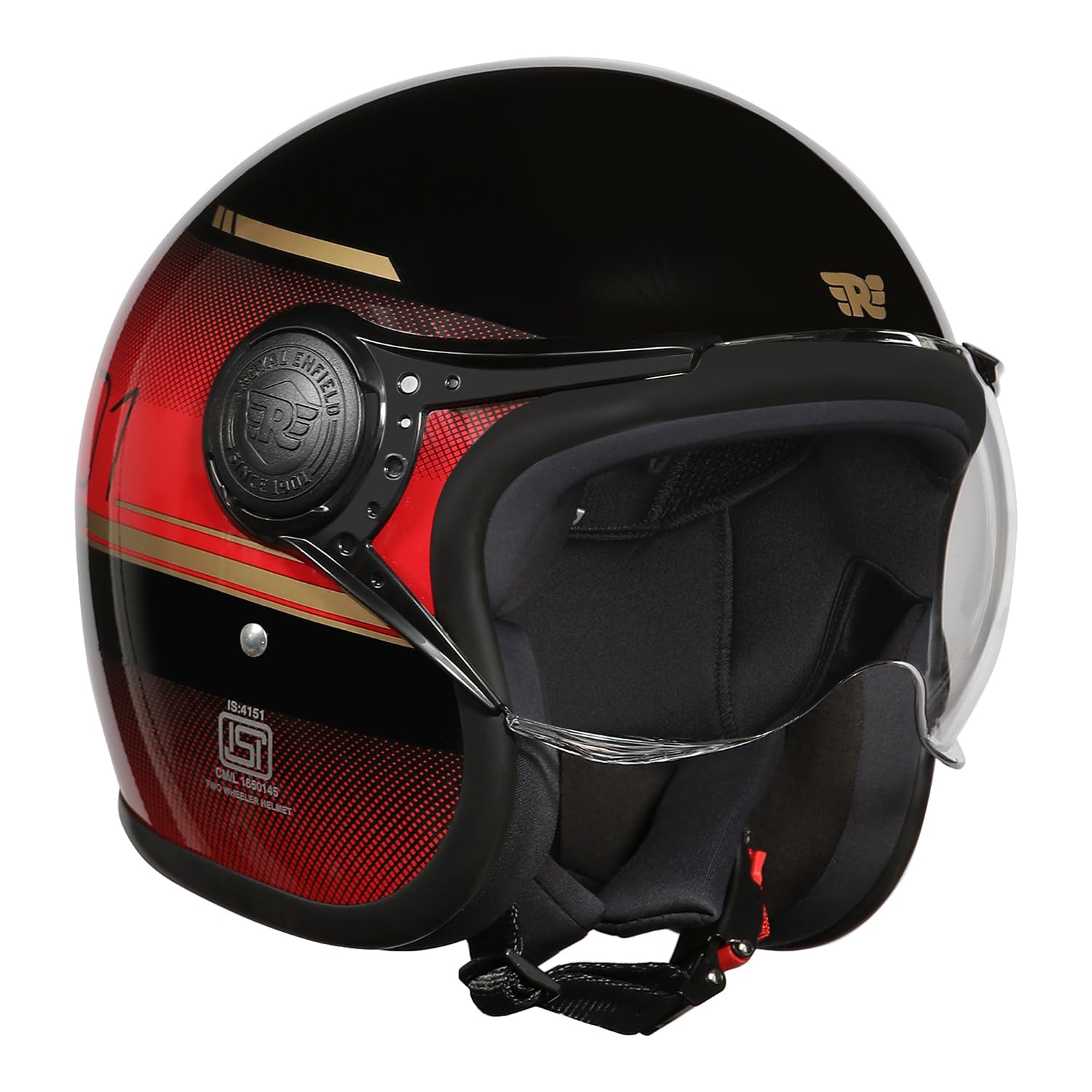 Royal Enfield MLG Jet NEO Open FACE Helmet | Made Like A Gun- ISI & DOT Certified | High Impact Grade Thermoplastic & High Density EPS Liner for Superior Impact Protection Black & RED