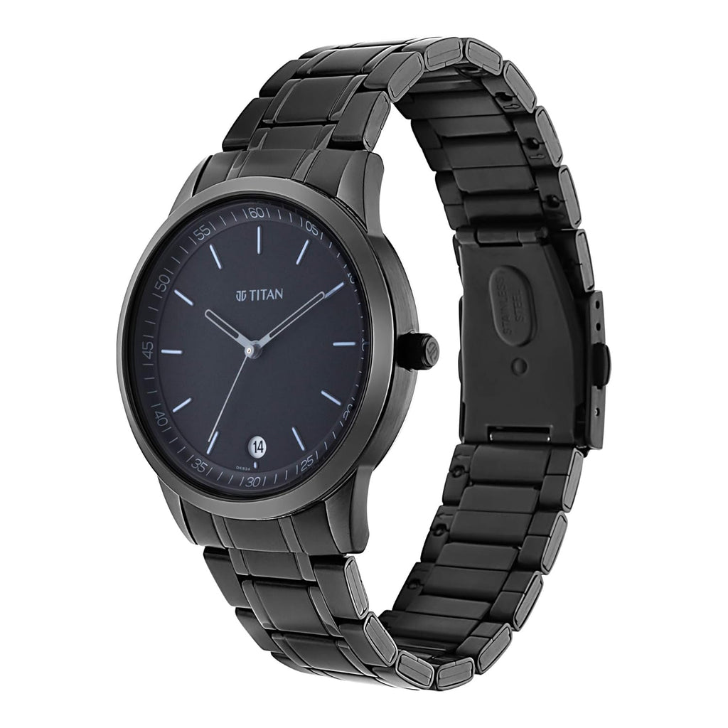 Titan Minimalist Quartz Analog with Date Black Dial Black Metal Strap Watch For Men - NT1806NM01
