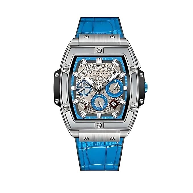 Giordano Designer Multifunction Watch for Men with Square Dial and Leather Band – Elegant Casual & Formal Style