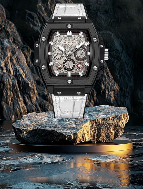 Giordano Designer Multifunction Watch for Men with Square Dial and Leather Band – Elegant Casual & Formal Style