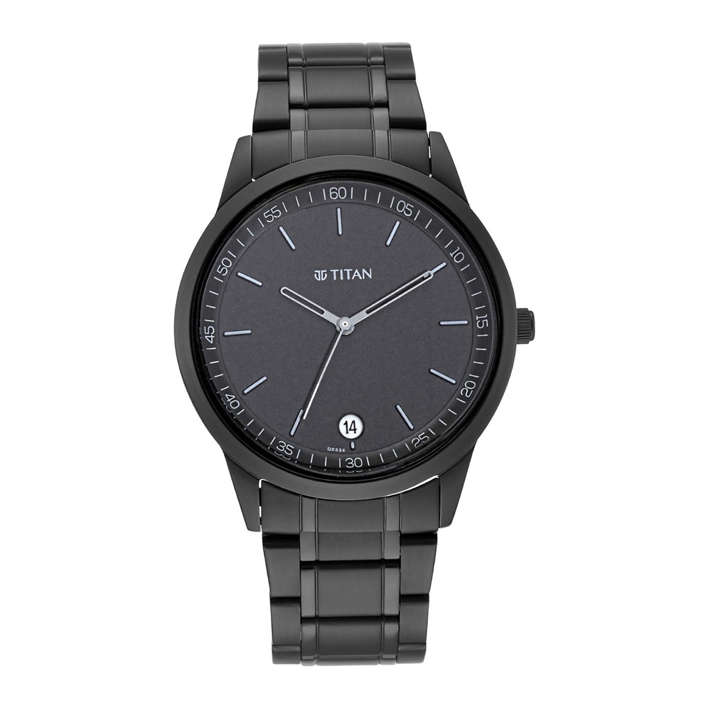 Titan Minimalist Quartz Analog with Date Black Dial Black Metal Strap Watch For Men - NT1806NM01