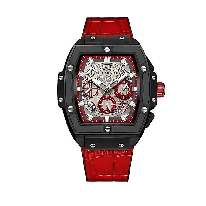 Giordano Designer Multifunction Watch for Men with Square Dial and Leather Band – Elegant Casual & Formal Style