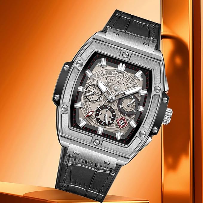 Giordano Designer Multifunction Watch for Men with Square Dial and Leather Band – Elegant Casual & Formal Style