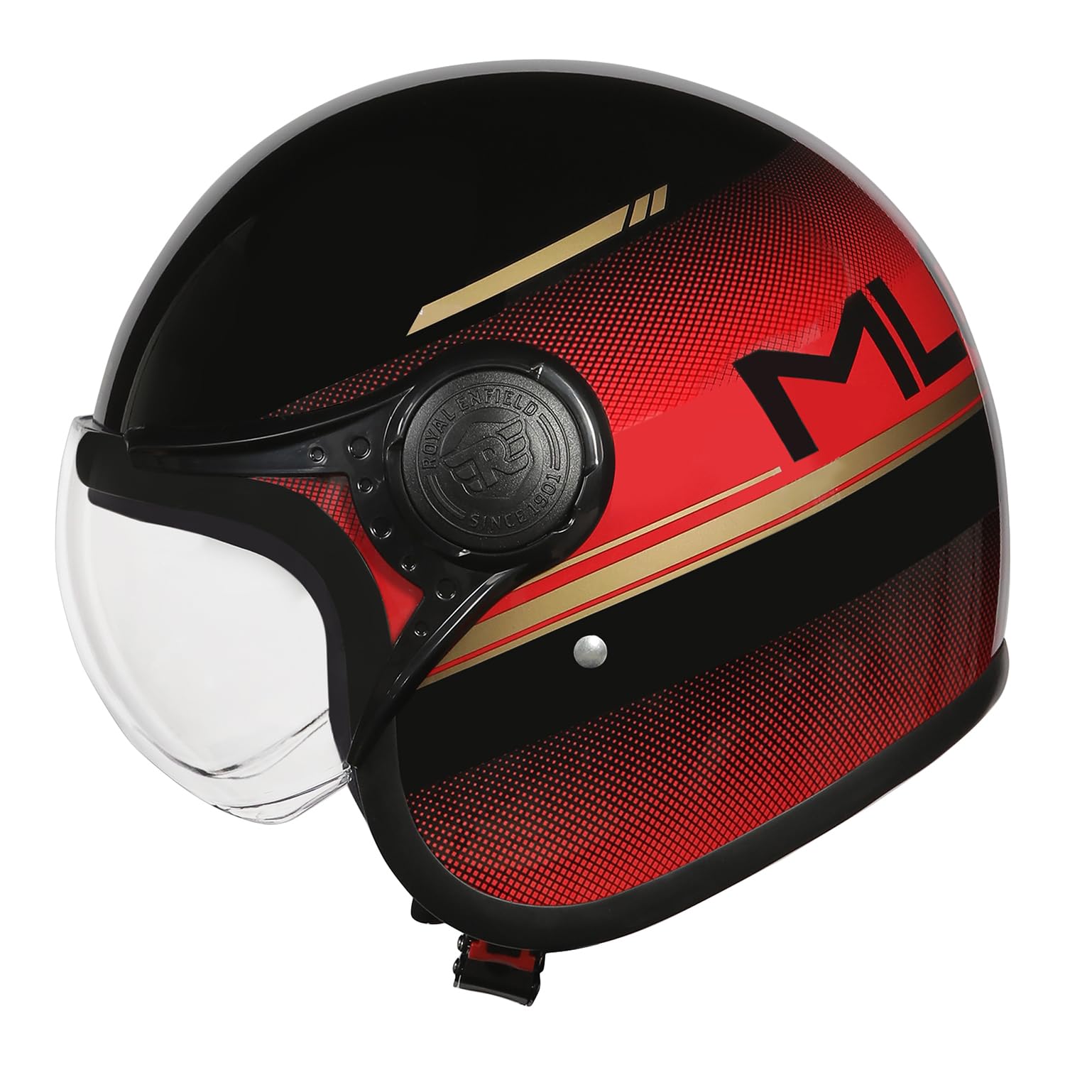 Royal Enfield MLG Jet NEO Open FACE Helmet | Made Like A Gun- ISI & DOT Certified | High Impact Grade Thermoplastic & High Density EPS Liner for Superior Impact Protection Black & RED
