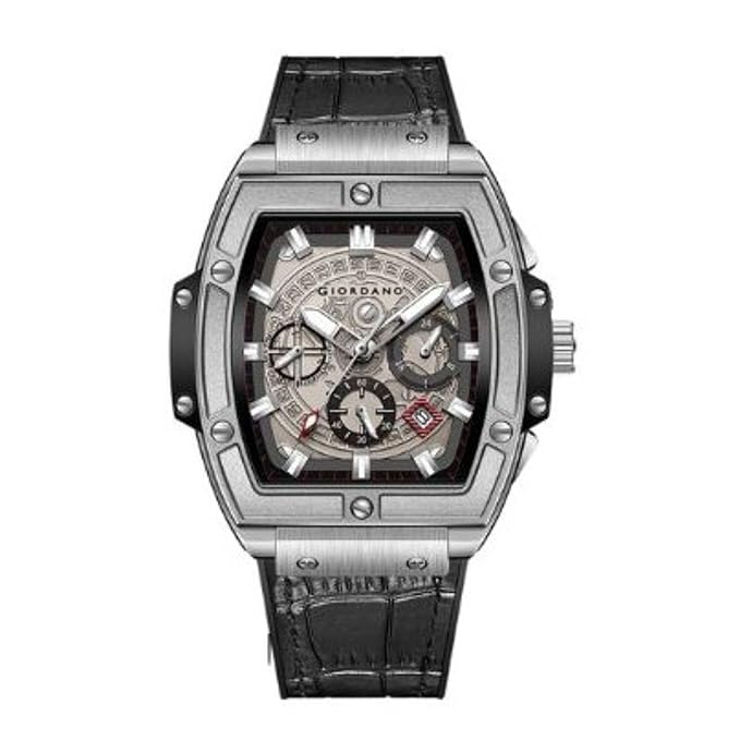 Giordano Designer Multifunction Watch for Men with Square Dial and Leather Band – Elegant Casual & Formal Style