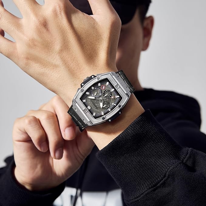 Giordano Designer Multifunction Watch for Men with Square Dial and Leather Band – Elegant Casual & Formal Style