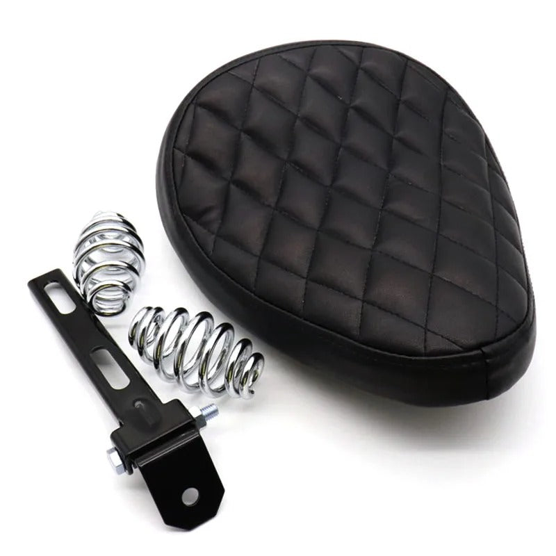 Motorcycle Retro Black Leather Old School Solo Seat+3" Spring Swivel Bracket for Harley Custom Chopper Bobber Saddle Seat