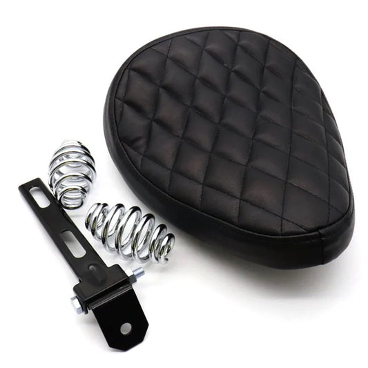 Motorcycle Retro Black Leather Old School Solo Seat+3" Spring Swivel Bracket for Harley Custom Chopper Bobber Saddle Seat