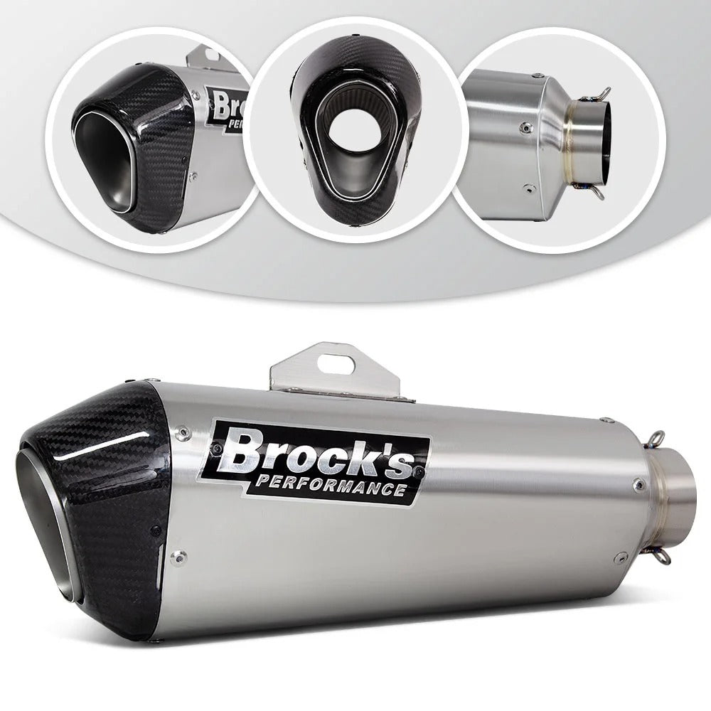 60mm Universal Brock CT Exhaust Muffler with Carbon Fiber Tip For BMW Yamaha GSX1300 GSX-R1000 ZX14R S1000RR