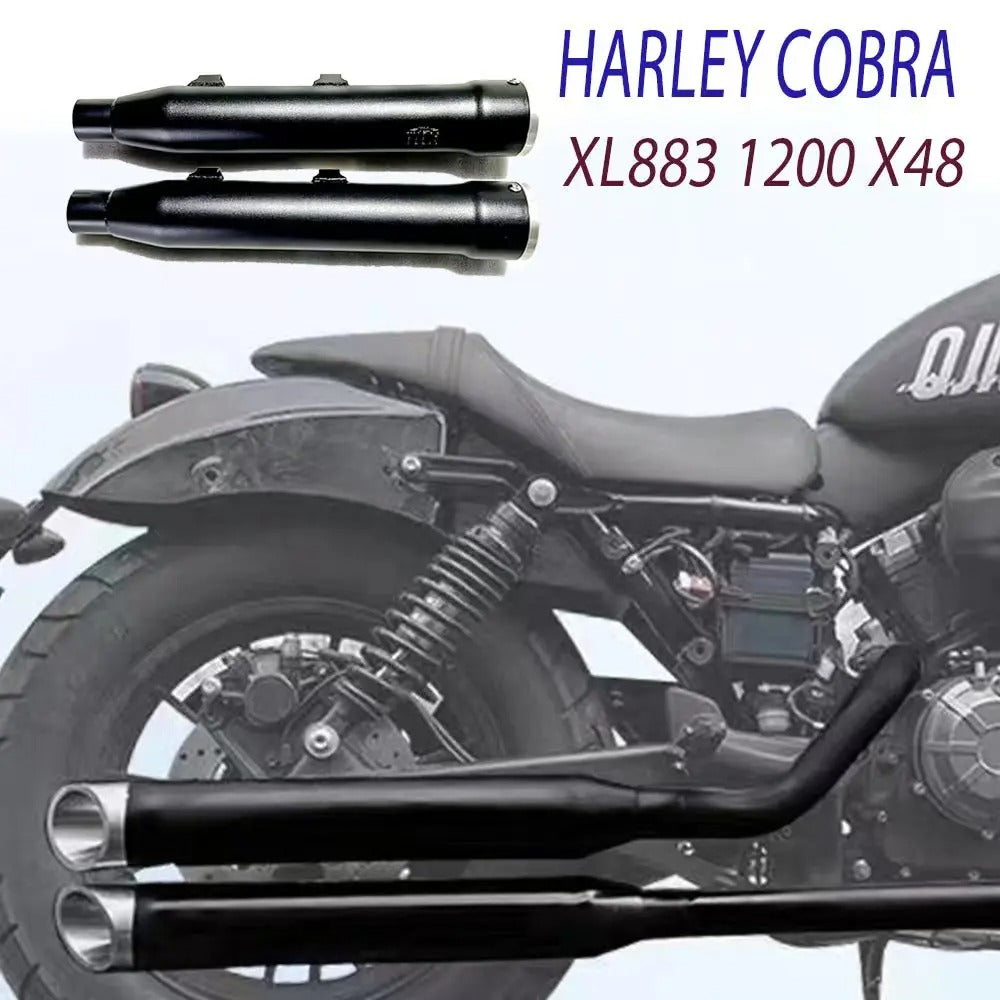 New Motorcycle Bass Cobra Exhaust Rear for 08-13 Harley XL883 1200 X48, Cobra14-23 Exhaust With Removable Muffler