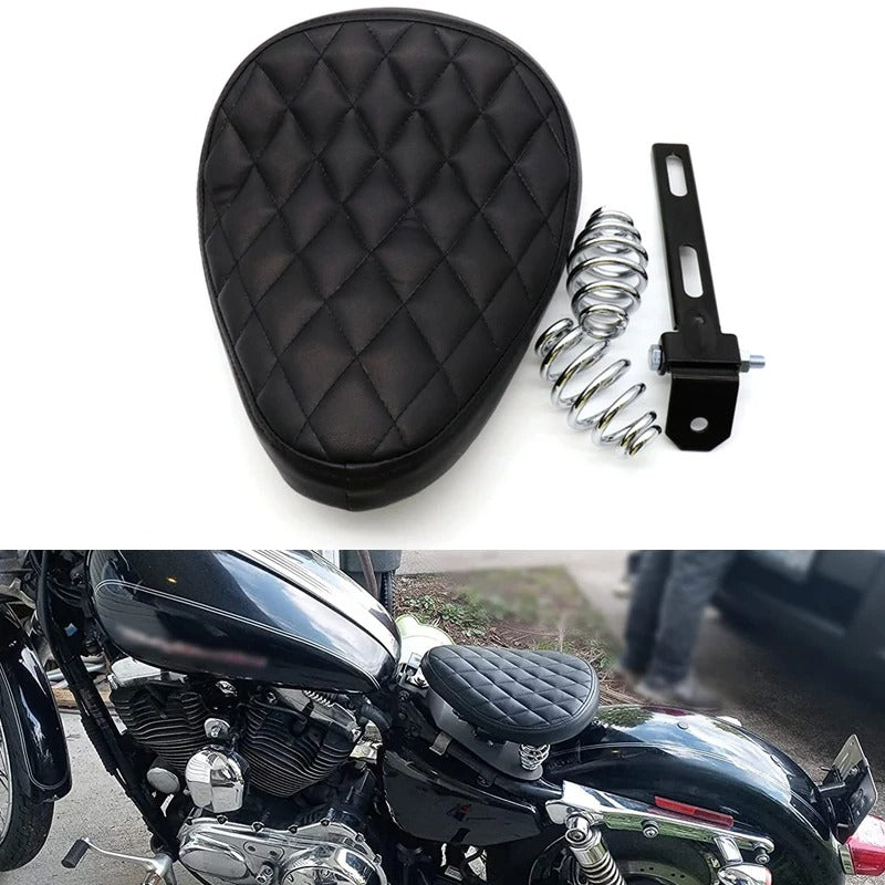 Motorcycle Retro Black Leather Old School Solo Seat+3" Spring Swivel Bracket for Harley Custom Chopper Bobber Saddle Seat