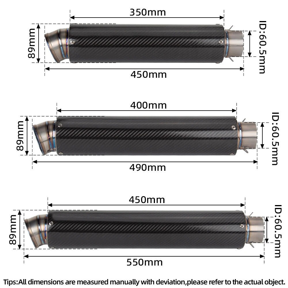 Universal 60mm Motorcycle Exhaust Carbon Fiber Titanium Alloy GP-89mm Muffler with DB Killer For Suzuki Hayabusa Z900 ZX25R MT10