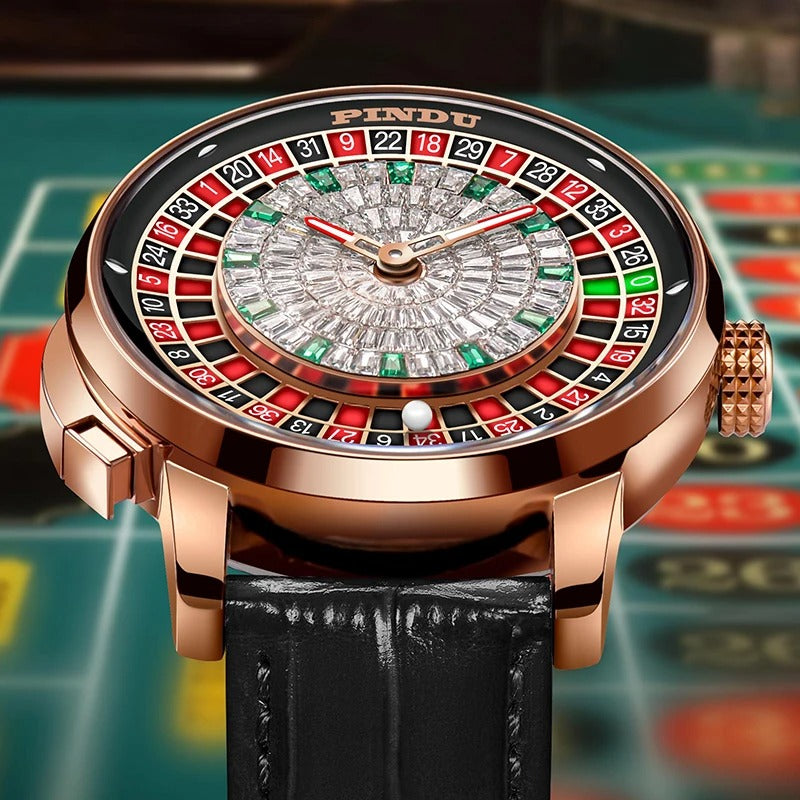 PINDU Design New NH35A Mechanical Watches Men Push Button Turn Russian Roulette Game Sapphire Mirror Diamond Dial