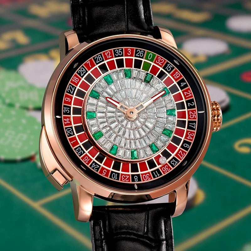 PINDU Design New NH35A Mechanical Watches Men Push Button Turn Russian Roulette Game Sapphire Mirror Diamond Dial