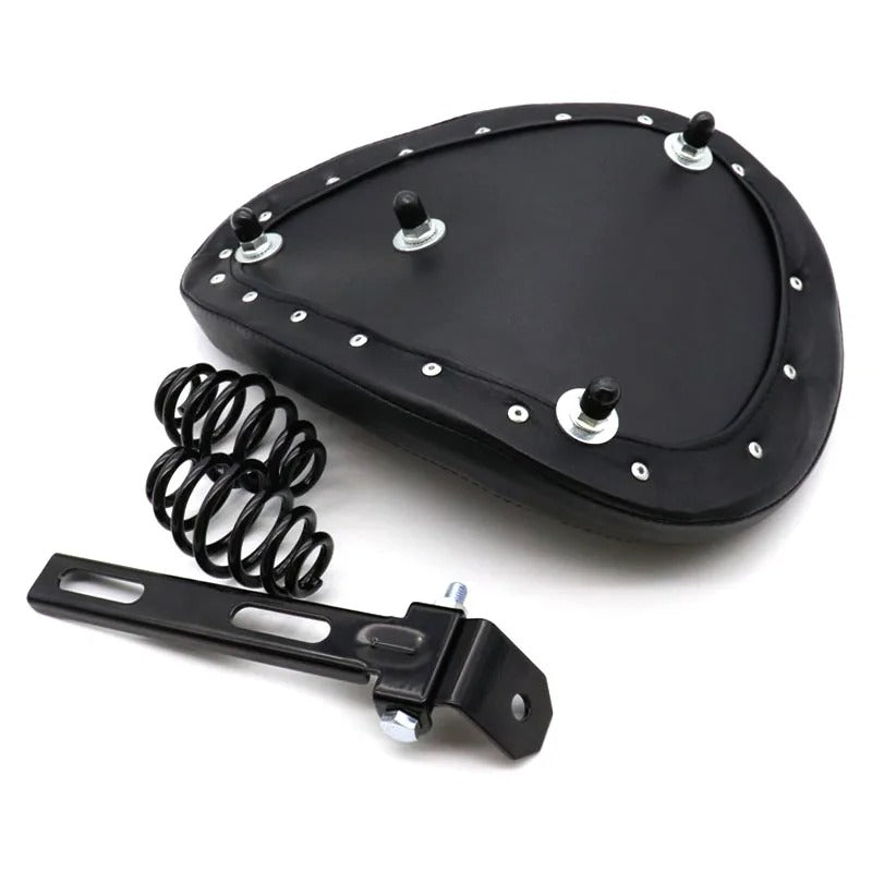 Motorcycle Retro Black Leather Old School Solo Seat+3" Spring Swivel Bracket for Harley Custom Chopper Bobber Saddle Seat