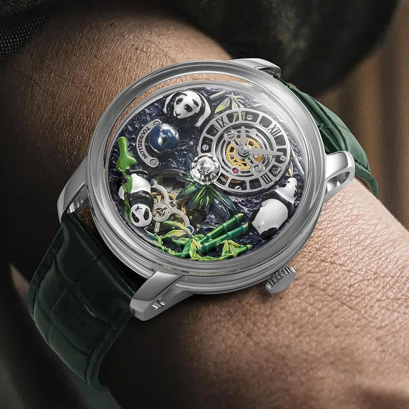 2025 PINDU New Panda Series National Treasure Symbol Men Mechanical Watch Rotating Crystal Ball 45.5MM Wristwatches Men M2791B