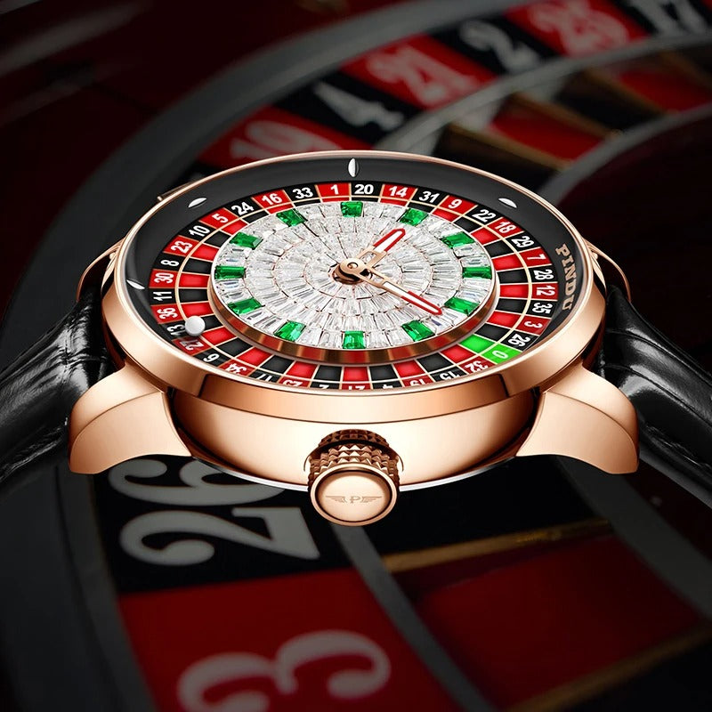 PINDU Design New NH35A Mechanical Watches Men Push Button Turn Russian Roulette Game Sapphire Mirror Diamond Dial
